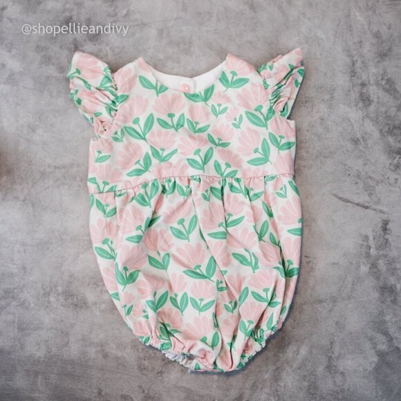 cuteheads Other - cuteheads Baby Girl’s Pink and Green Floral Cotton Bubble Romper 6-9M